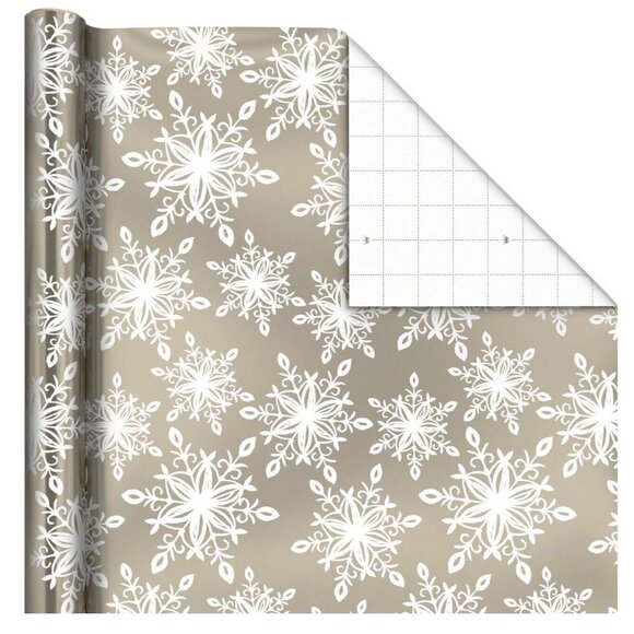 Hallmark Wrapping Paper Christmas Snowflakes on Pewter Metallic 22.5 sq ft Gift - Picture 2 of 6